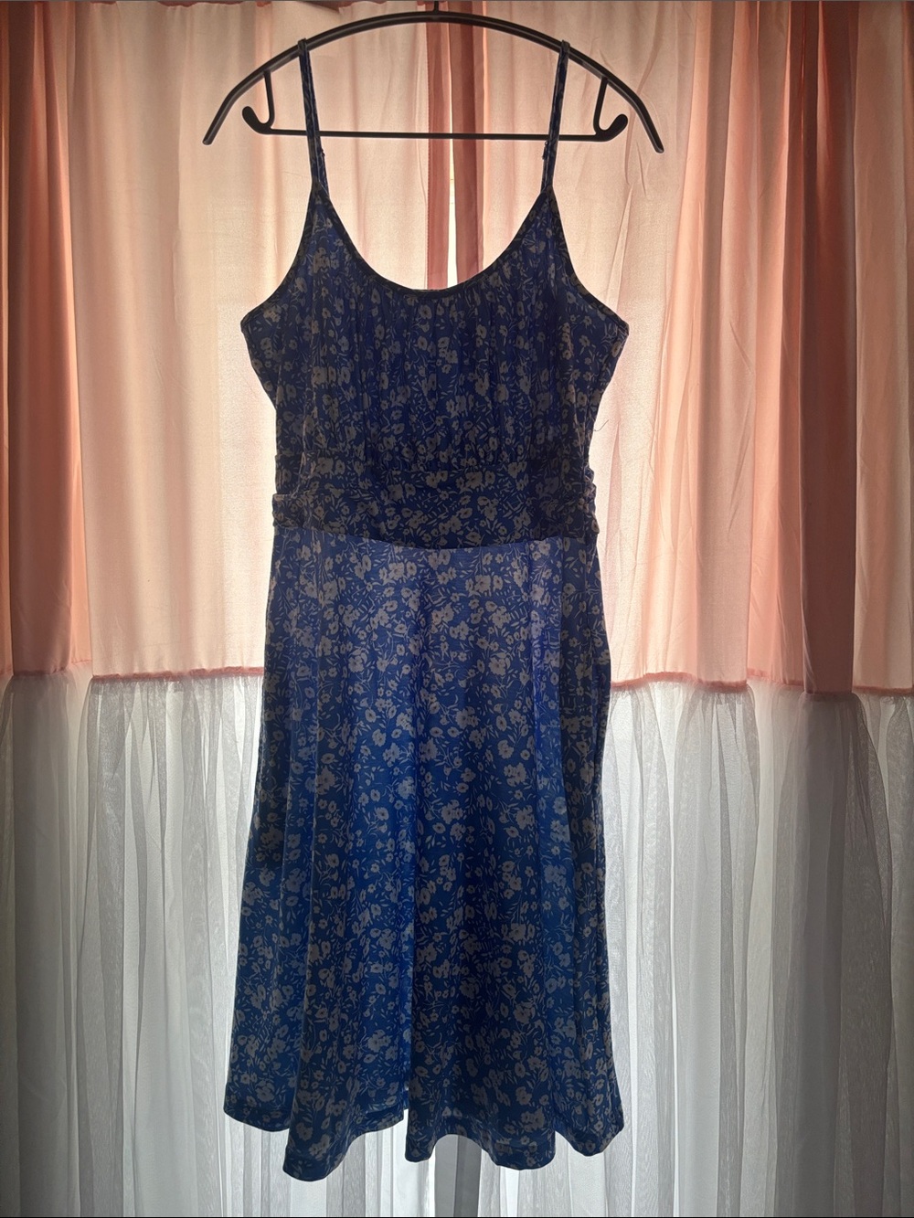 Blue Floral Spaghetti Strap Dress